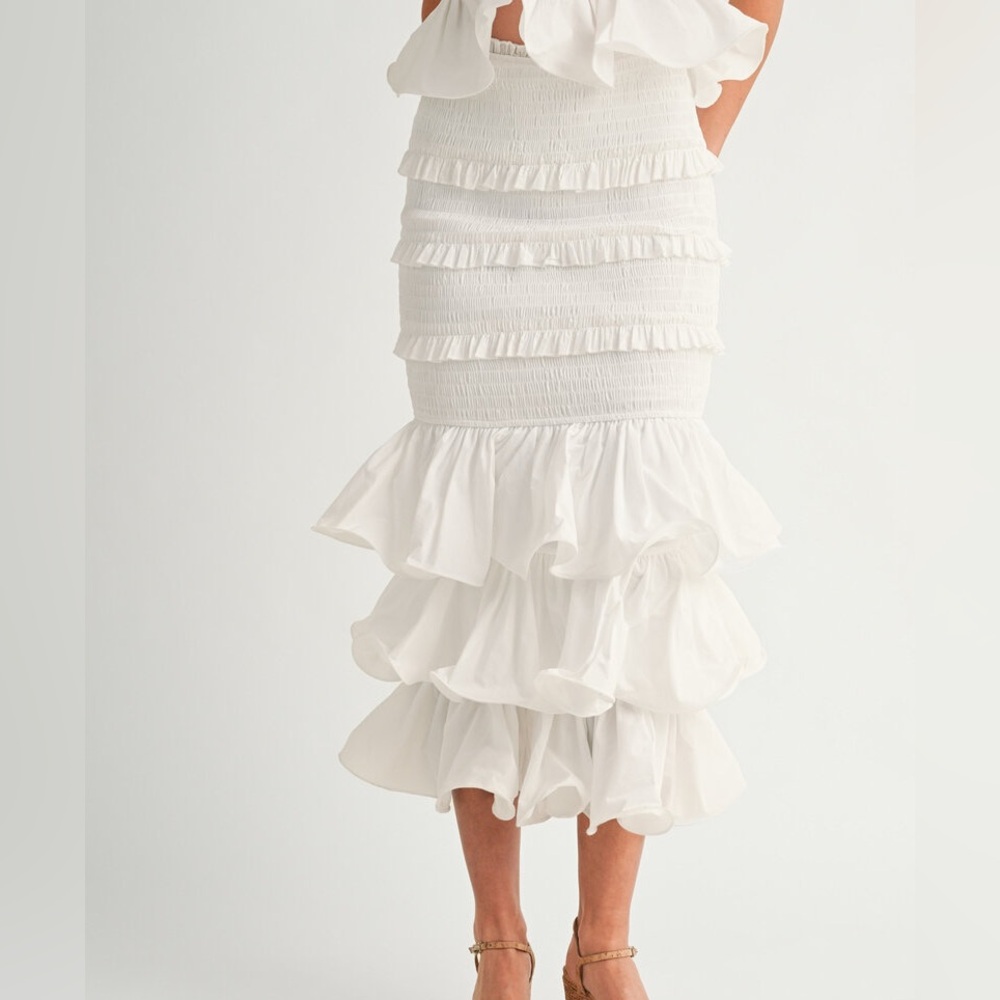 LoveShackFancy White Ruffled Midi Skirt